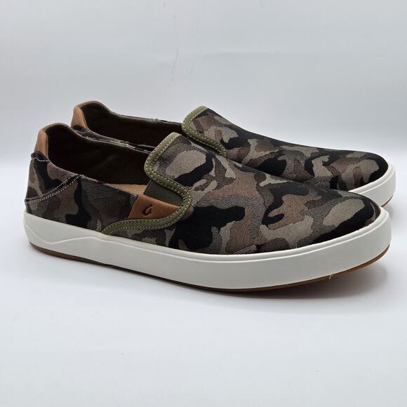 OluKai Men\'s 11 Lae\'ahi Pa\'i Green Camo Slip-On Casual Comfort Sneaker Shoe